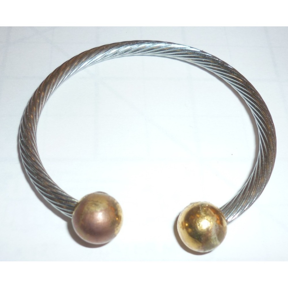 Vintage‎ Mixed Metal Cuff Bracelet Steel Rope Copper Ball Magnet